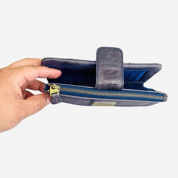 FOSSIL Wallet Black Soft Leather Long Live Vintage 1954 Top Zip Bifold - Picture 3 of 8